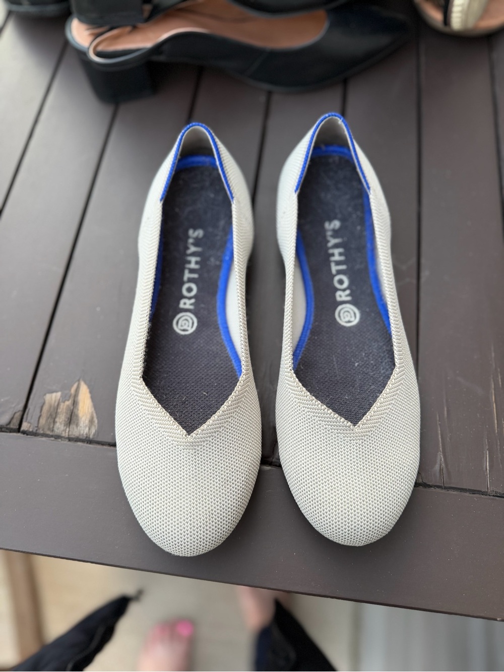 Rothy's Light Gray Ballet Flats with Blue Trim